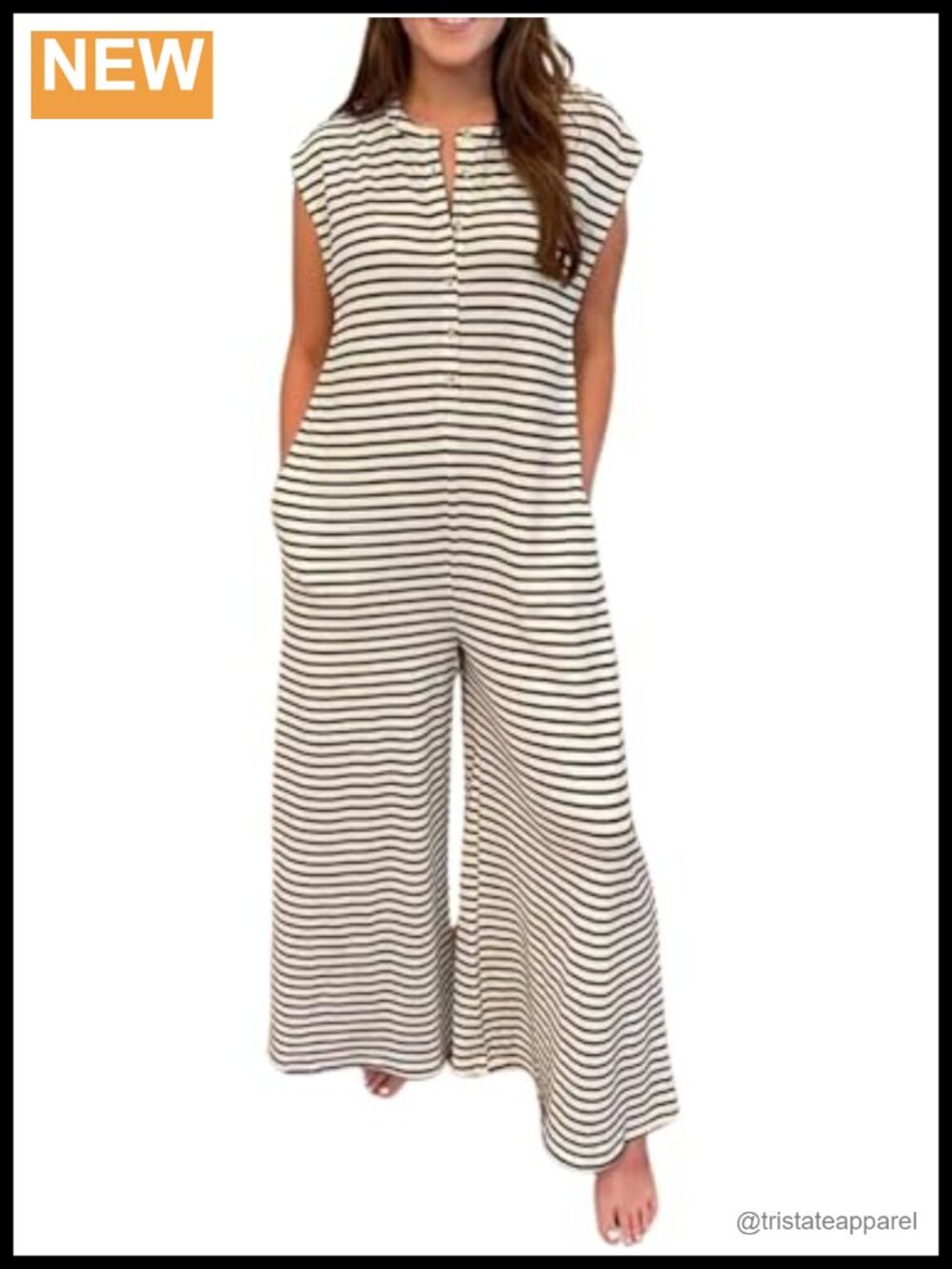 Women's Striped Wide Leg Jumpsuit Cap Sleeve Button Front Romper